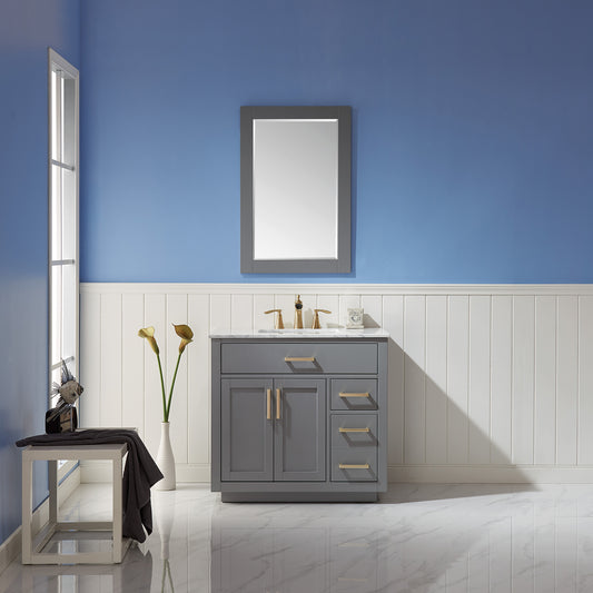 Ivy 36" Single Bathroom Vanity Set with Carrara White Marble Countertop -Altair