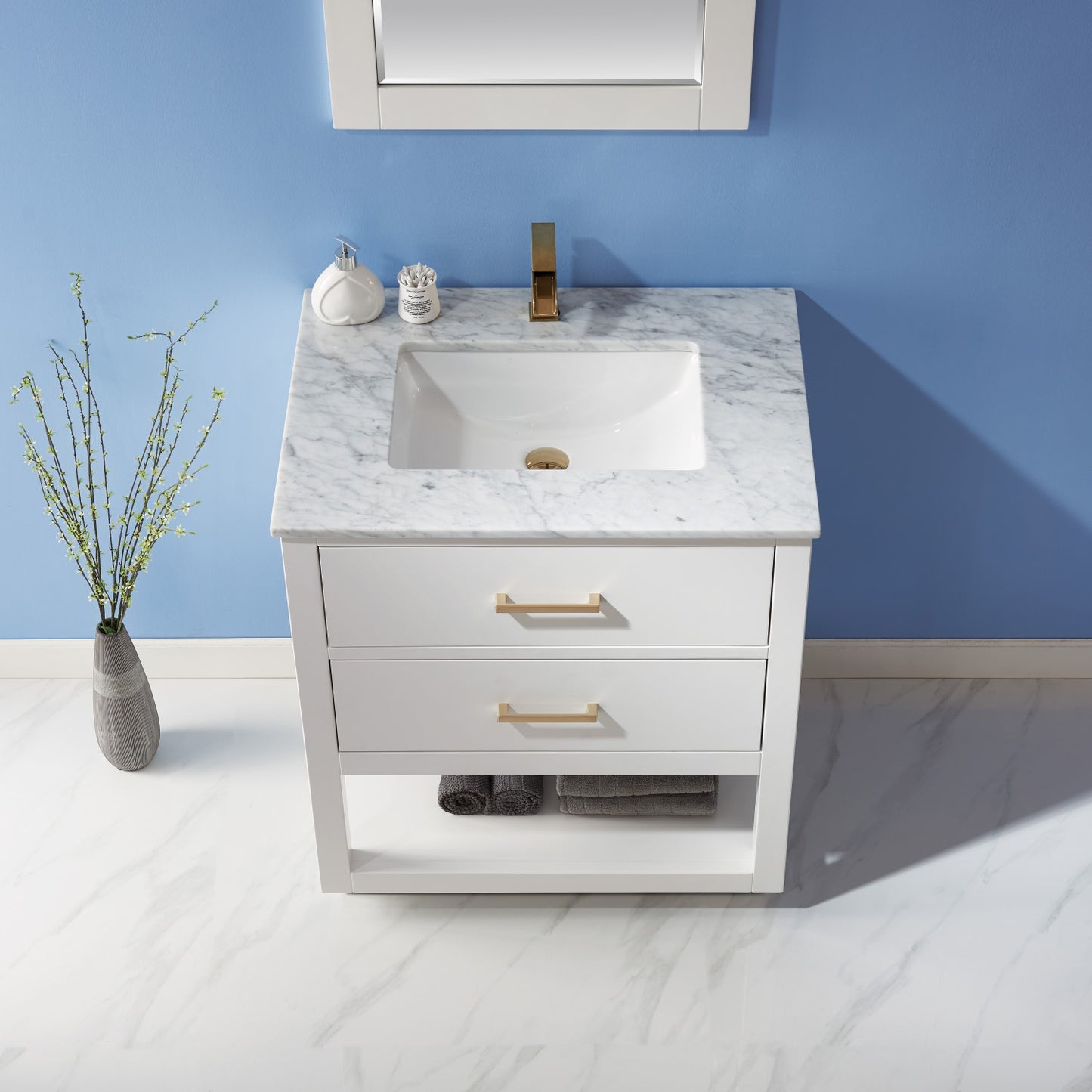 Remi 30" Single Bathroom Vanity Set with Carrara White Marble Countertop - Altair