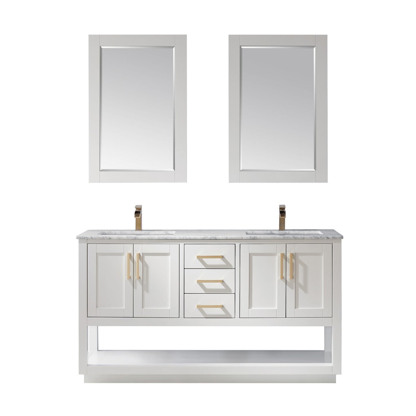 Remi 60" Double Bathroom Vanity Set with Carrara White Marble Countertop - Altair