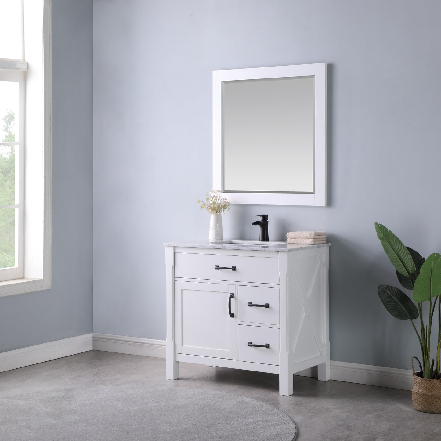 Maribella 36" Single Bathroom Vanity Set with Carrara White Marble Countertop-Altair Designs