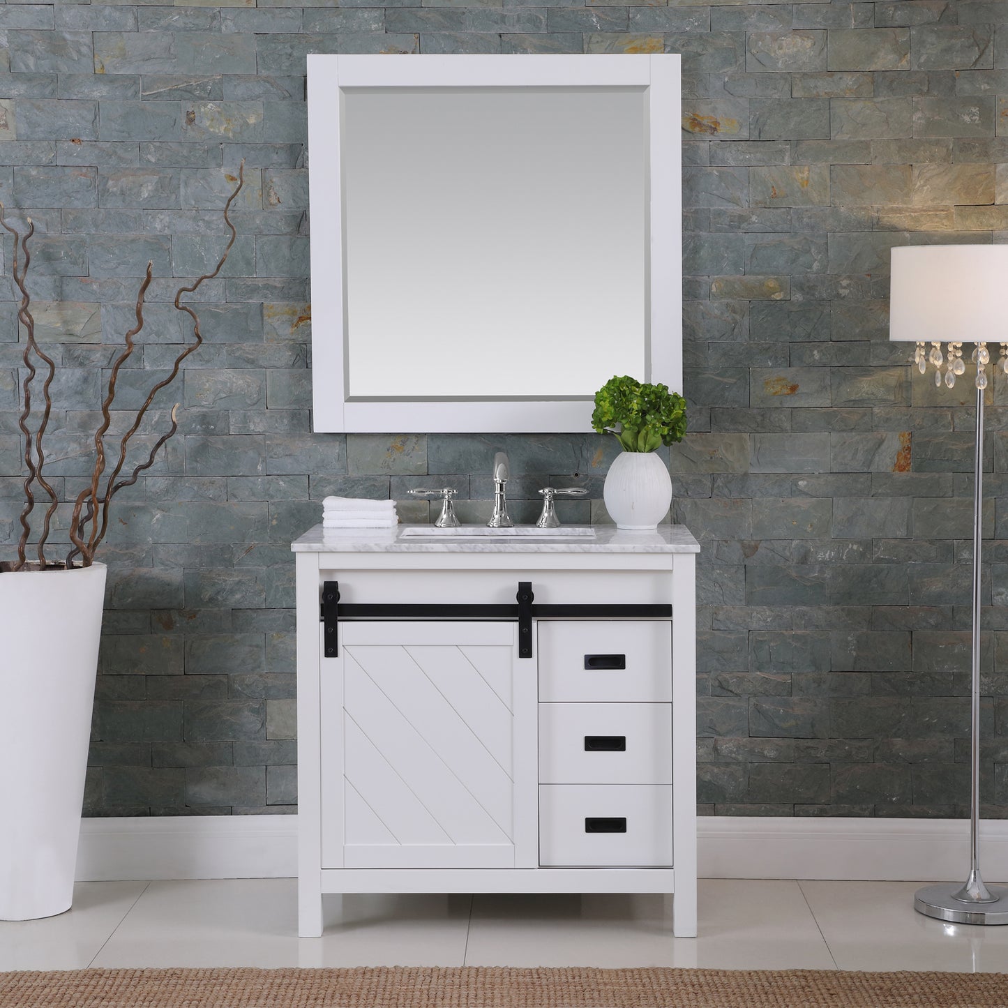 Kinsley 36" Single Bathroom Vanity Set with Carrara White Marble Countertop-Altair Designs