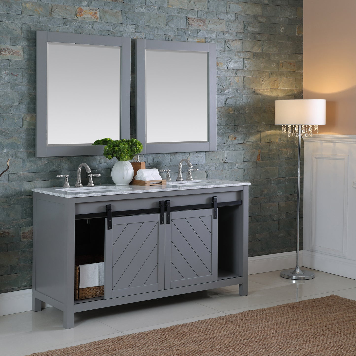 Kinsley 60" Double Bathroom Vanity Set with Carrara White Marble Countertop-Altair Designs