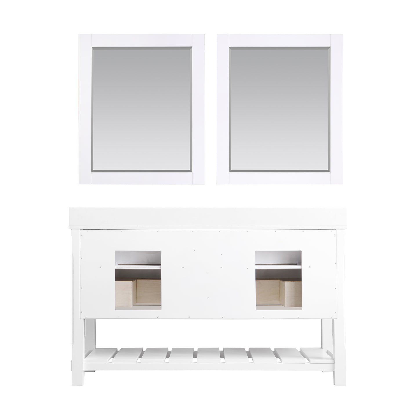 Georgia 60" Double Bathroom Vanity Set with Aosta White Composite Stone Top with White Farmhouse Basin- Altair Designs