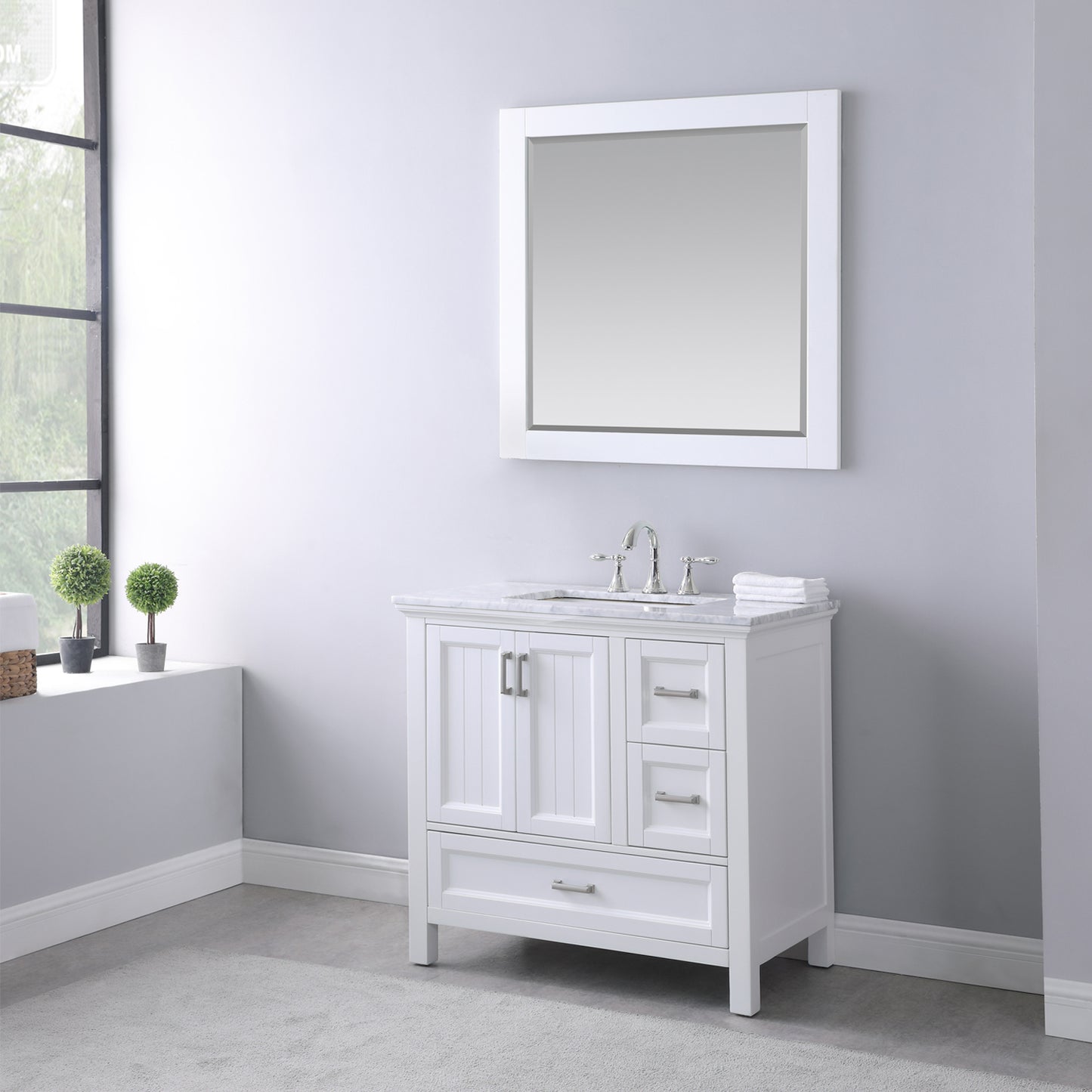 Isla 36" Single Bathroom Vanity Set with Carrara White Marble Countertop -Altair