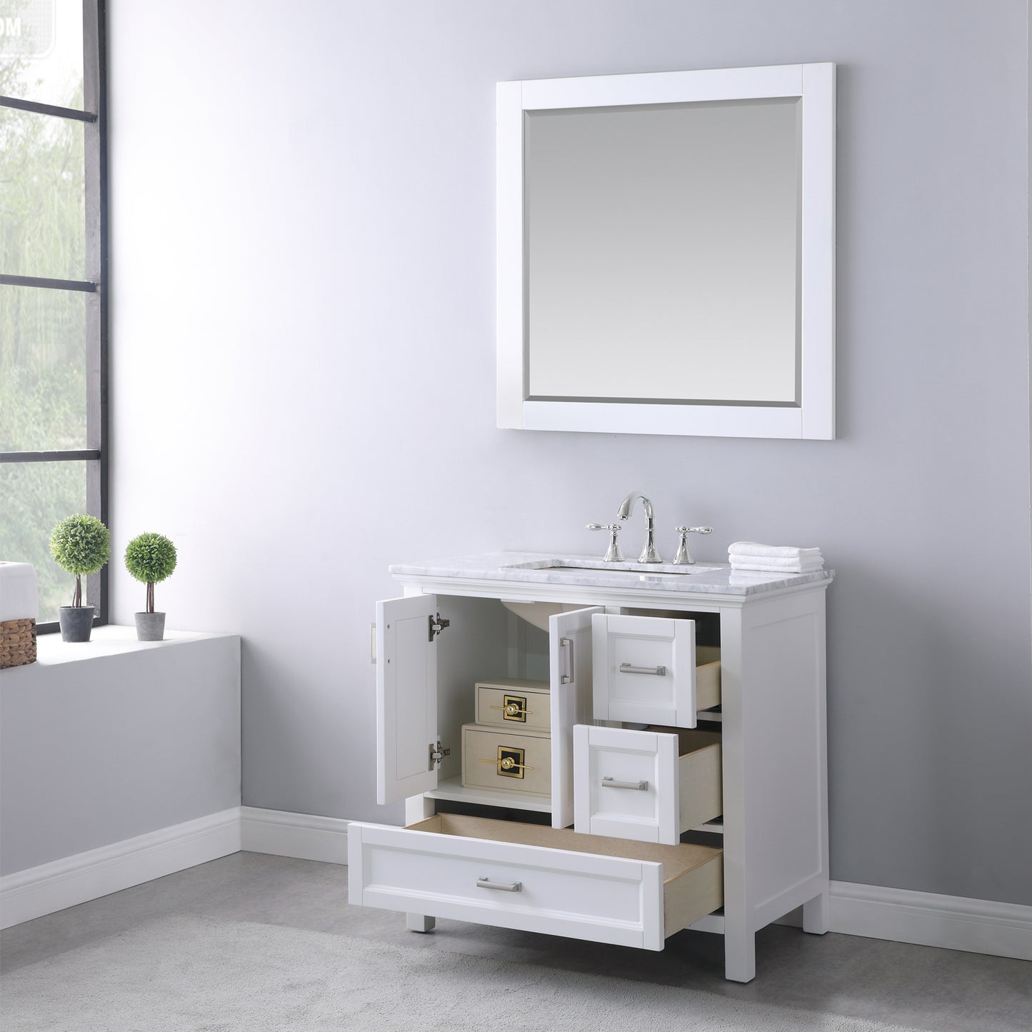 Isla 36" Single Bathroom Vanity Set with Carrara White Marble Countertop -Altair