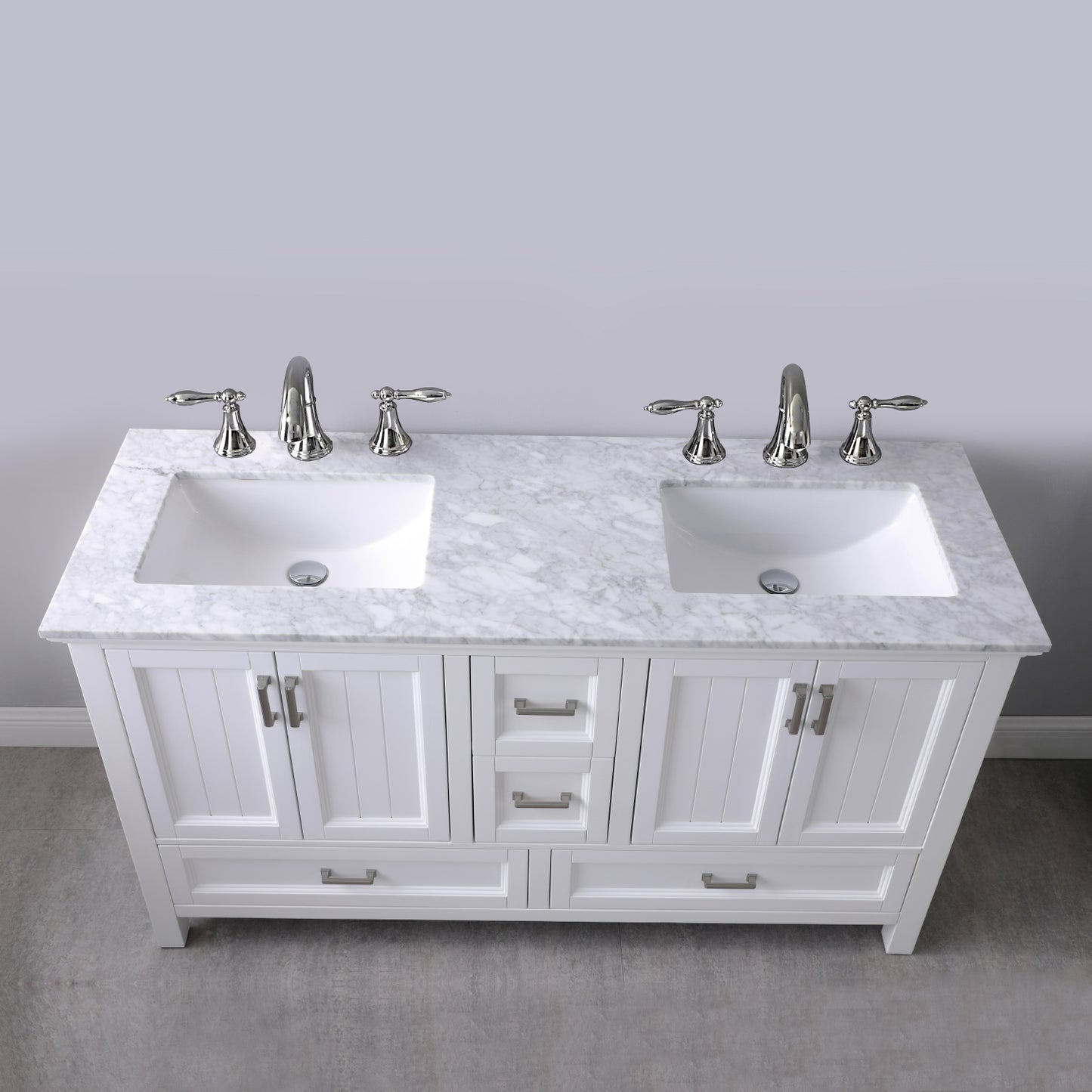 Isla 60" Double Bathroom Vanity Set with Carrara White Marble Countertop -Altair
