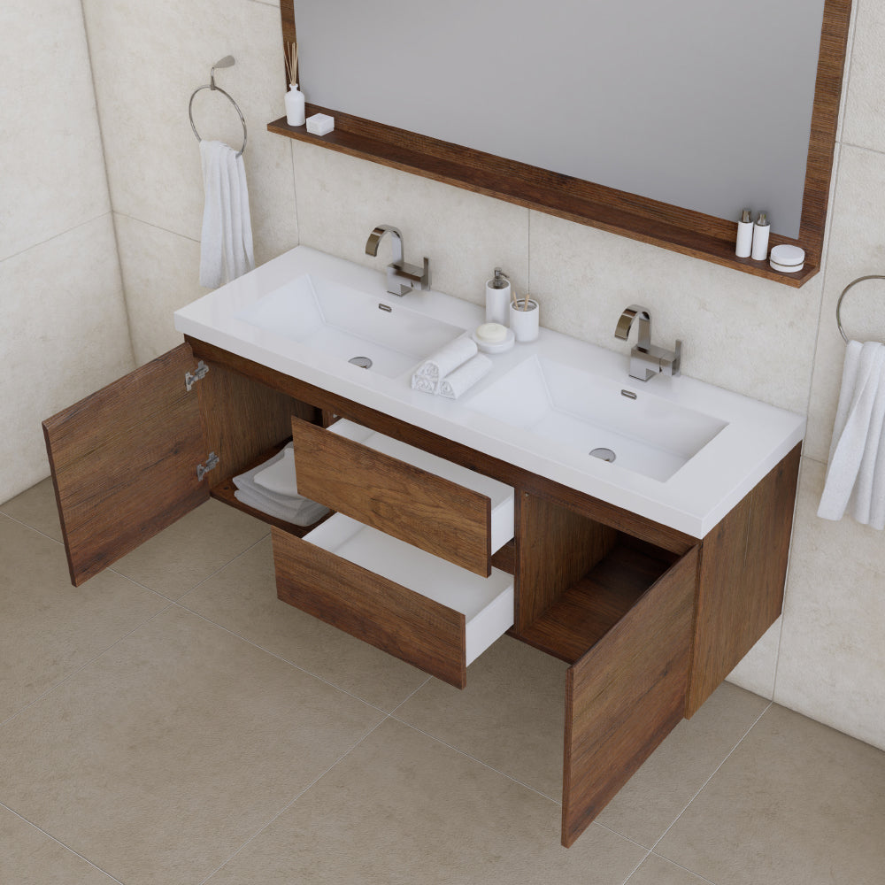 Paterno 60 inch Double Modern Wall Mounted Bathroom Vanity-Alya Bath