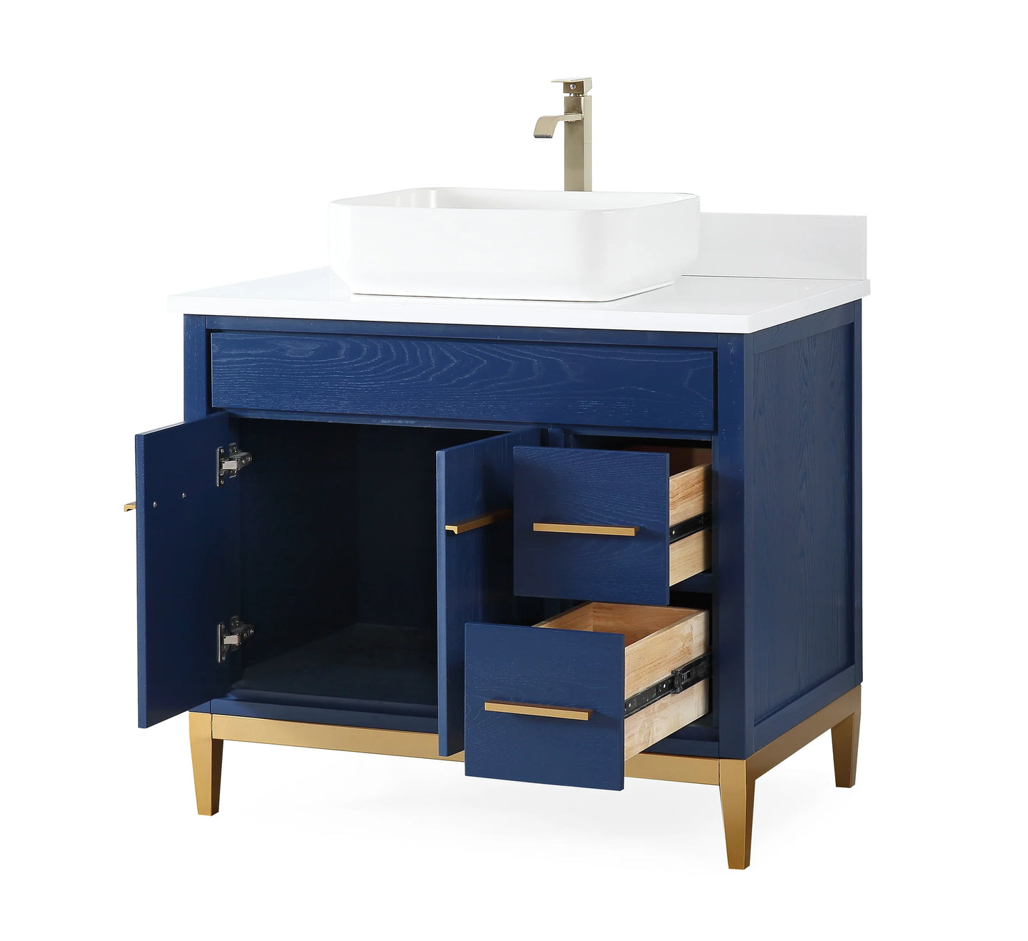 Beatrice 36"  Modern Style Blue Beatrice Vessel Sink Bathroom Vanity -TB-9936VB-36QT- Tennant Brand