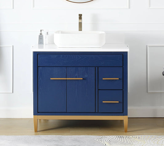 Beatrice 36"  Modern Style Blue Beatrice Vessel Sink Bathroom Vanity -TB-9936VB-36QT- Tennant Brand