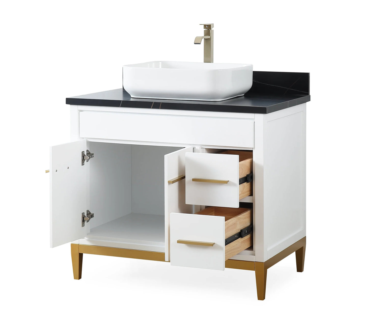 Beatrice 36" Modern Style White Vessel Sink vanity -TB-9936W-36BK-Tennant Brand