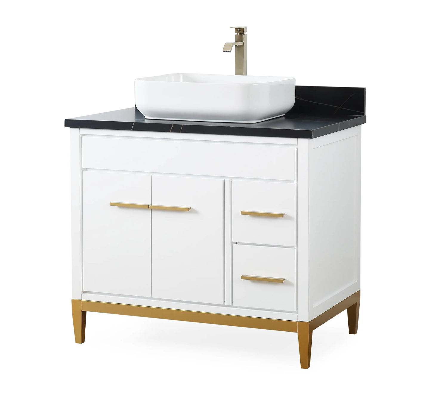Beatrice 36" Modern Style White Vessel Sink vanity -TB-9936W-36BK-Tennant Brand