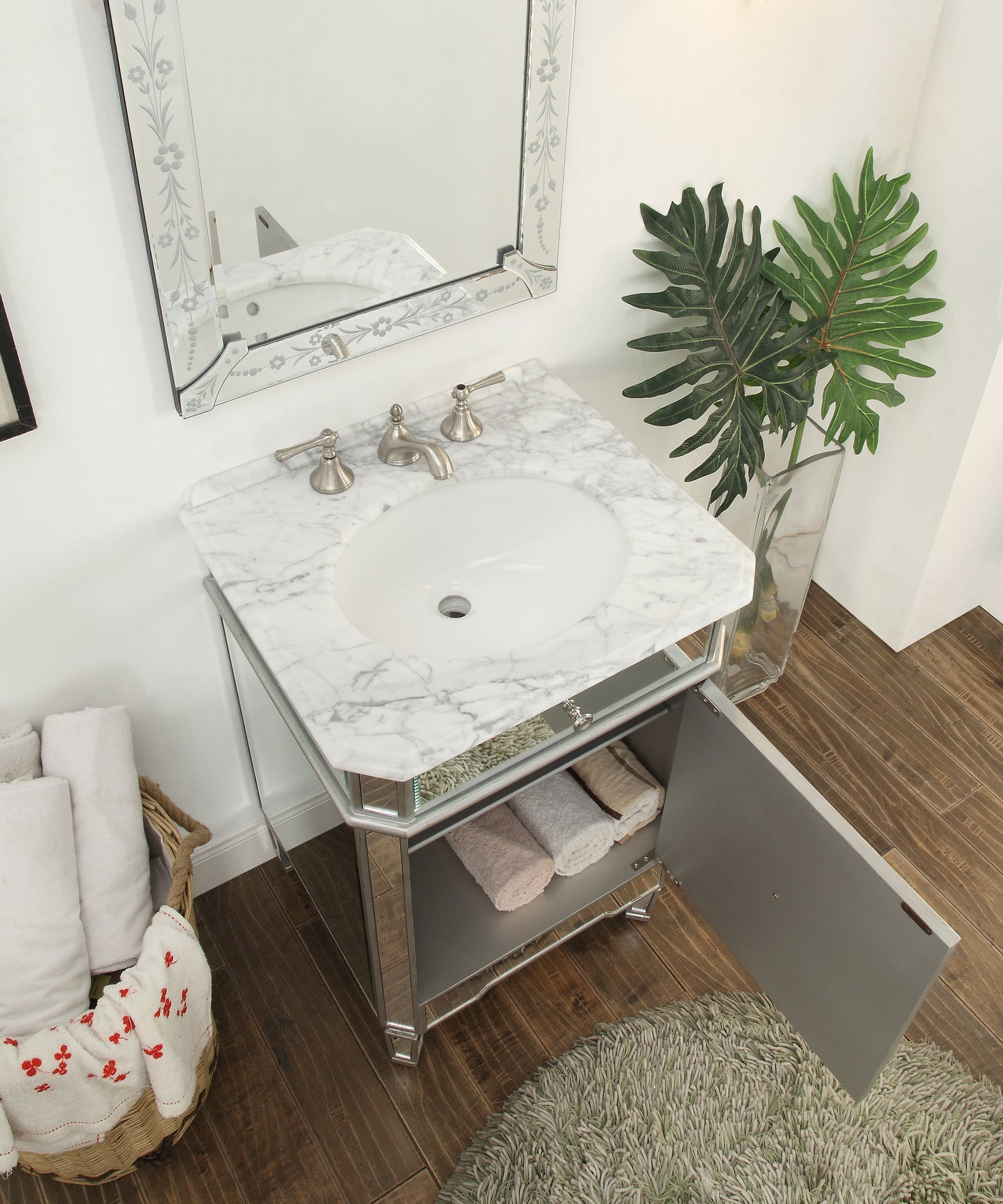 Asger 24”  Mirrored Bathroom Sink Vanity - Model # 5026SL / 5027GC - Benton Collection