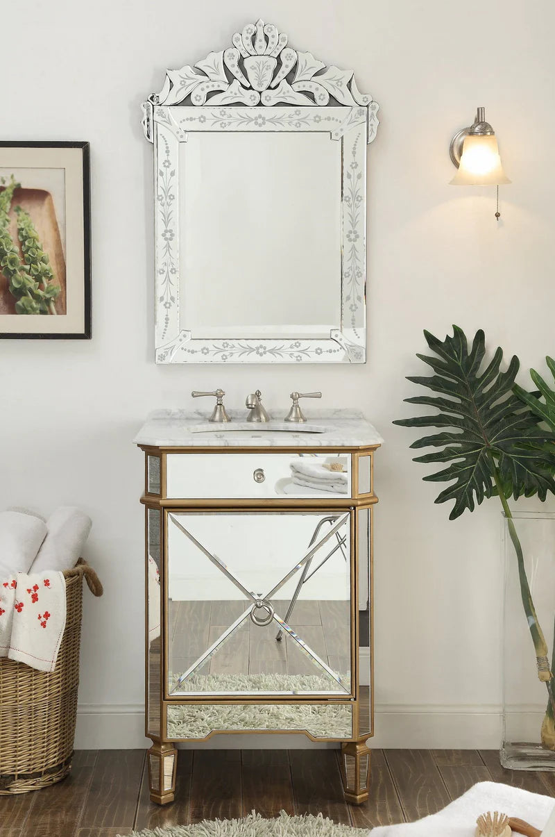 Asger 24”  Mirrored Bathroom Sink Vanity - Model # 5026SL / 5027GC - Benton Collection