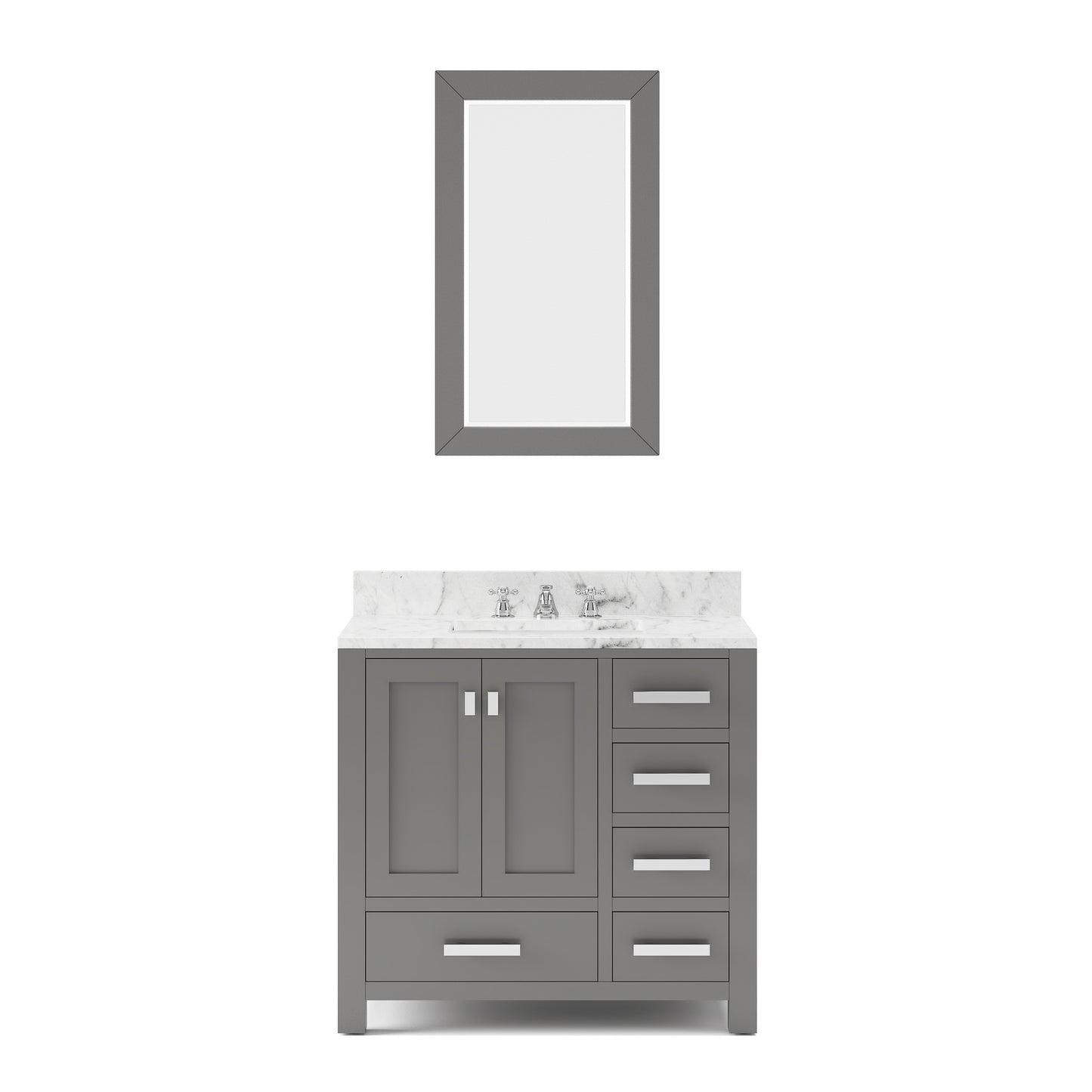 Madison 36 Inch Wide Cashmere Grey Single Sink Bathroom Vanity With Matching Mirror And Faucet(s) - Water Creation