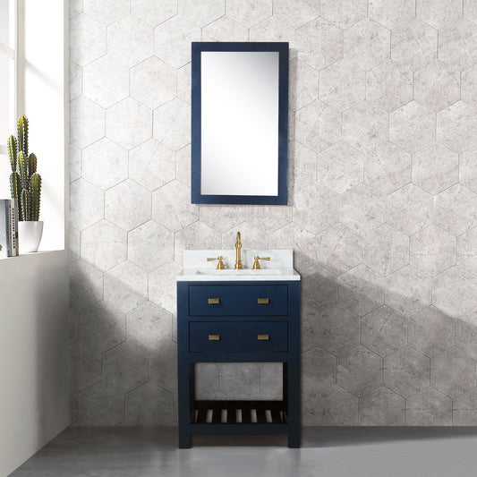 Madalyn 24 Inch Monarch Blue Single Sink Bathroom Vanity With F2-0012 Satin Gold Faucet And Mirror - Water Creation
