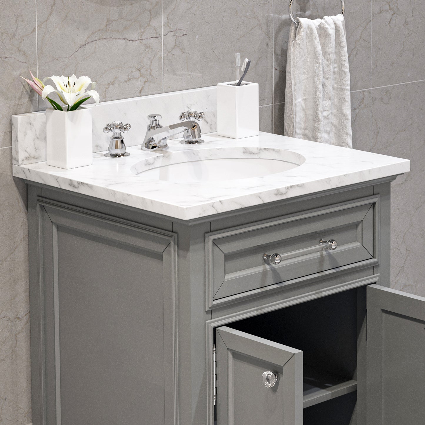 Derby 24 Inch Cashmere Grey Single Sink Bathroom Vanity With Faucet- Water Creation