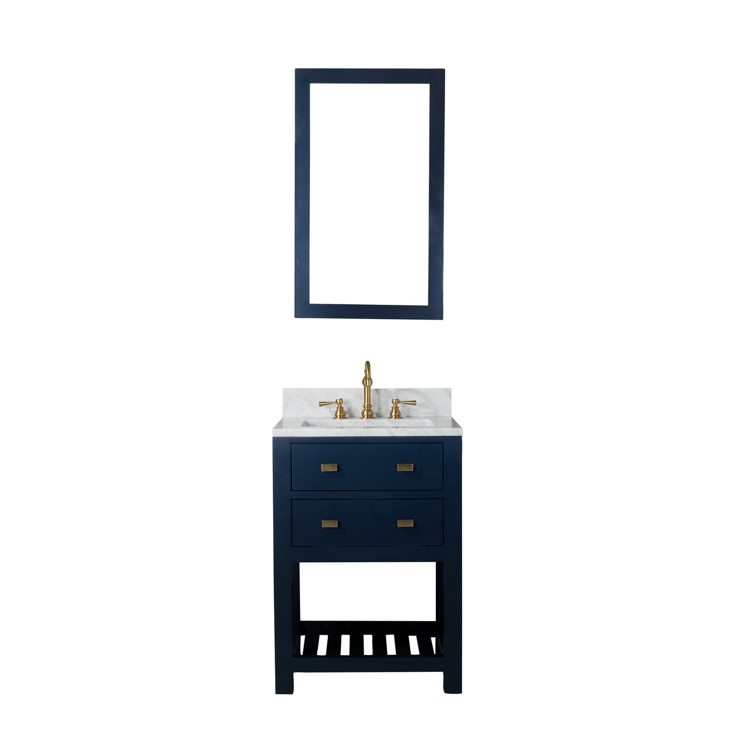 Madalyn 24 Inch Monarch Blue Single Sink Bathroom Vanity With F2-0012 Satin Gold Faucet And Mirror - Water Creation
