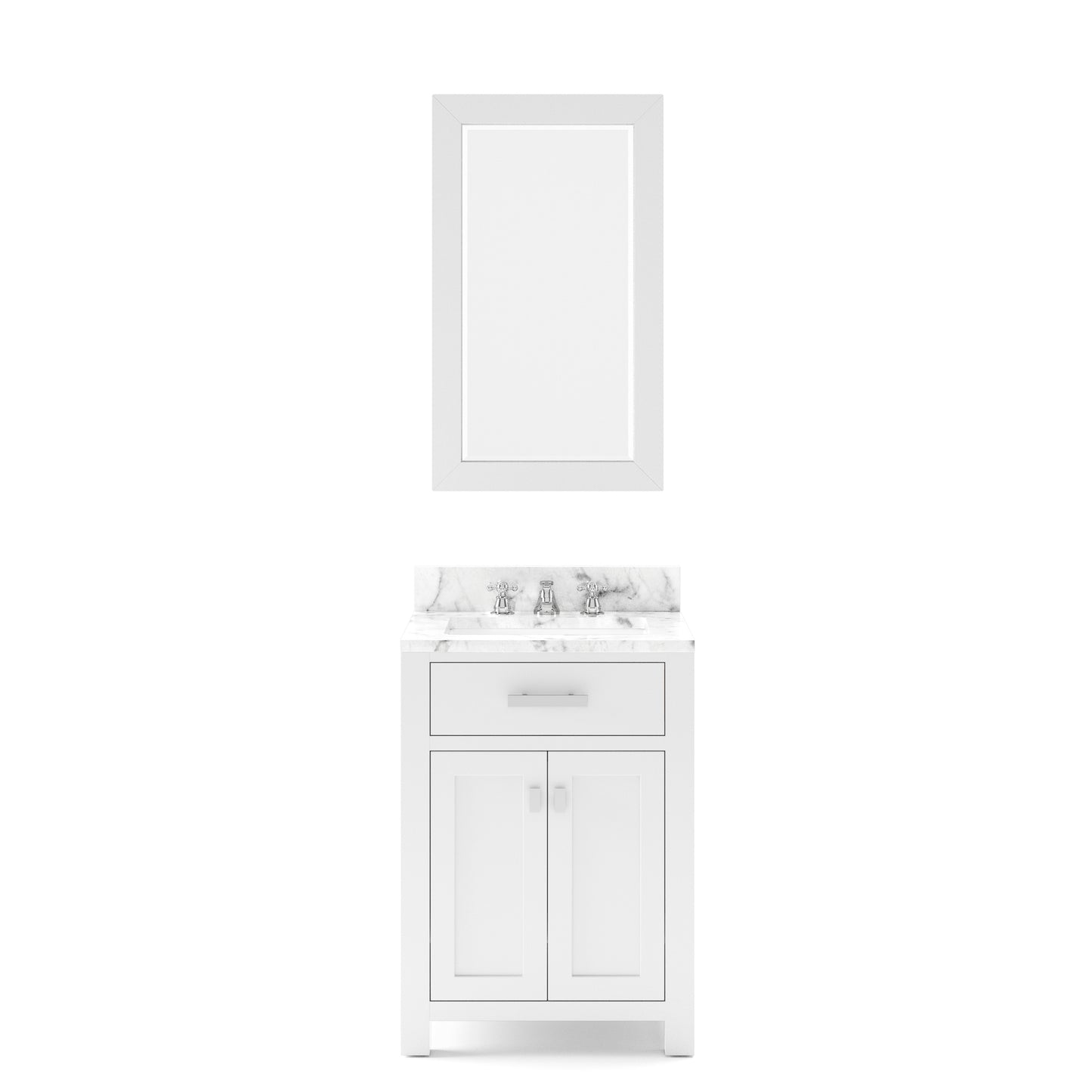 Madison 24 Inch Pure White Single Sink Bathroom Vanity With Matching Framed Mirror - Water Creation