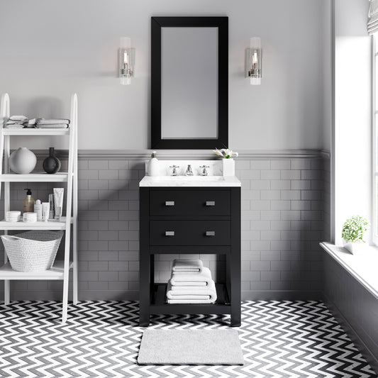 Madalyn 24 Inch Espresso Single Sink Bathroom Vanity With Matching Framed Mirror- Water Creation