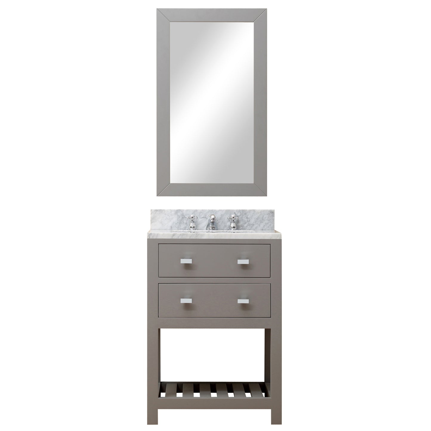 Madalyn 24 Inch Cashmere Grey Single Sink Bathroom Vanity With Matching Framed Mirror And Faucet From- Water Creation