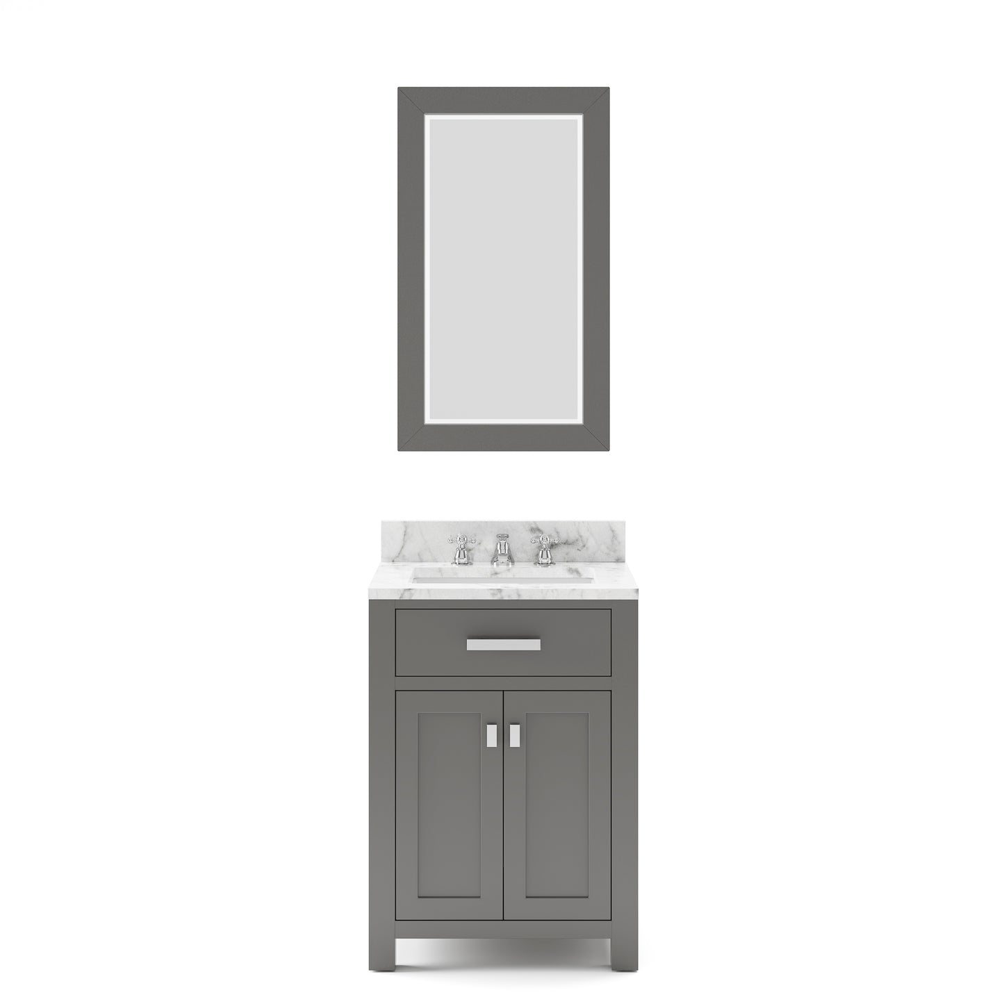 Madison 24 Inch Cashmere Grey Single Sink Bathroom Vanity With Matching Framed Mirror And Faucet- Water Creation